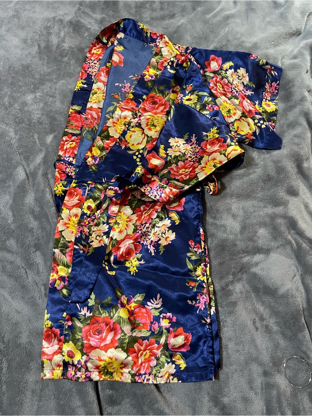 Blue/Floral Satin Robe - Picture 3 of 3